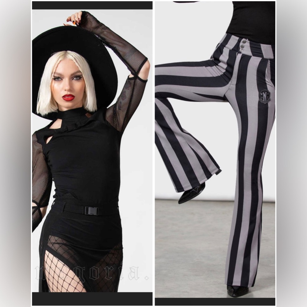 TWO PIECE OUTFIT beetlejuice wednesday addams dolls kill pants and fishnet top
